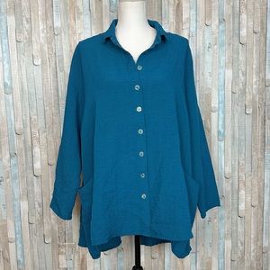 Cut Loose M Button Down Tunic Top Shirt Jacket Shacket Oversized Lagenlook Boho